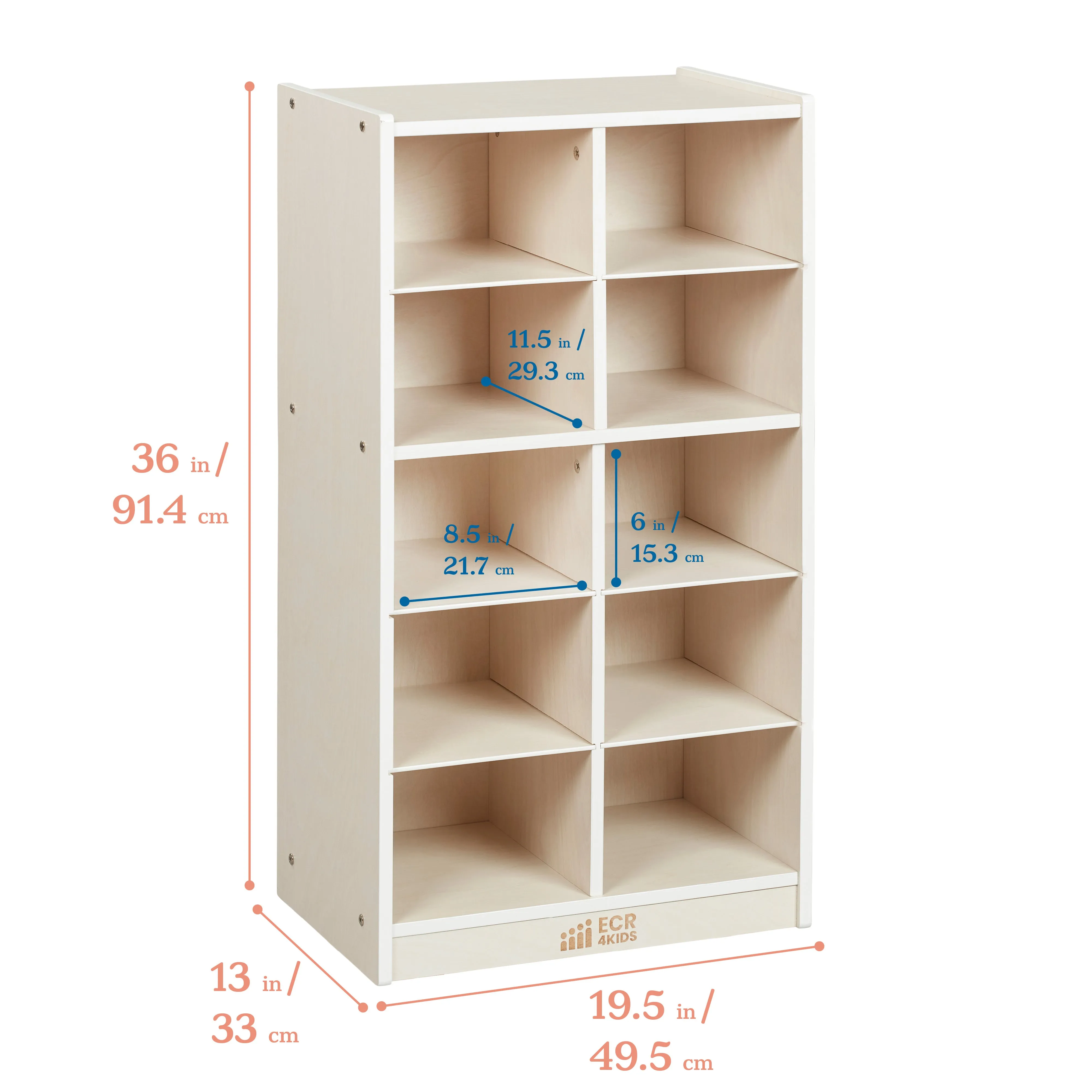 10 Cubby Mobile Tray Storage Cabinet, 5x2, Classroom Furniture
