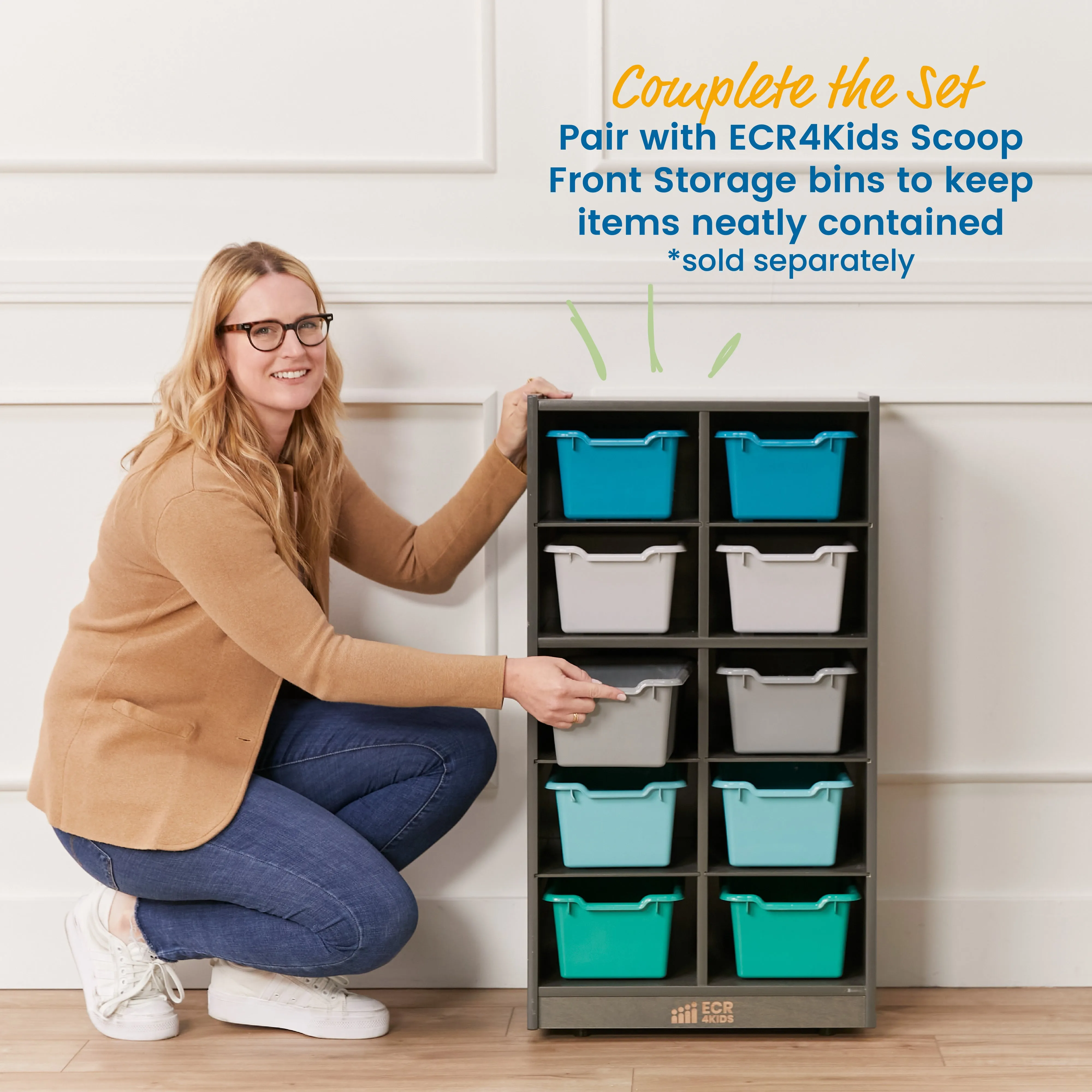 10 Cubby Mobile Tray Storage Cabinet, 5x2, Classroom Furniture