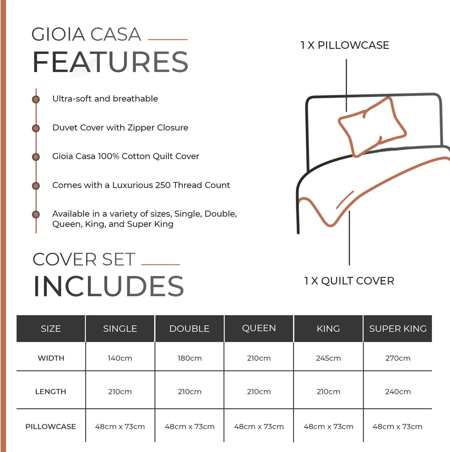 100% Cotton Vintage Washed Bed Quilt Cover Set (3Pcs) - Brick - Double Size