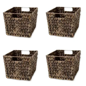 11.5" Hyacinth Storage Basket With Handles, Rectangular (Set Of 4, Espresso)