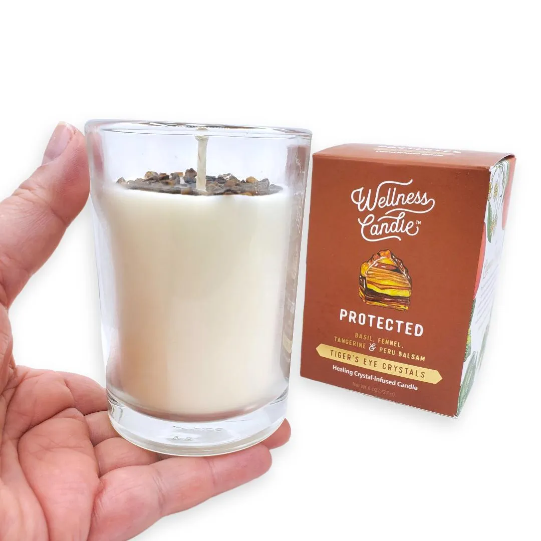 (20% Off) Candle 8oz - Tiger Eye (Protected) Clear Glass by Bee Lucia