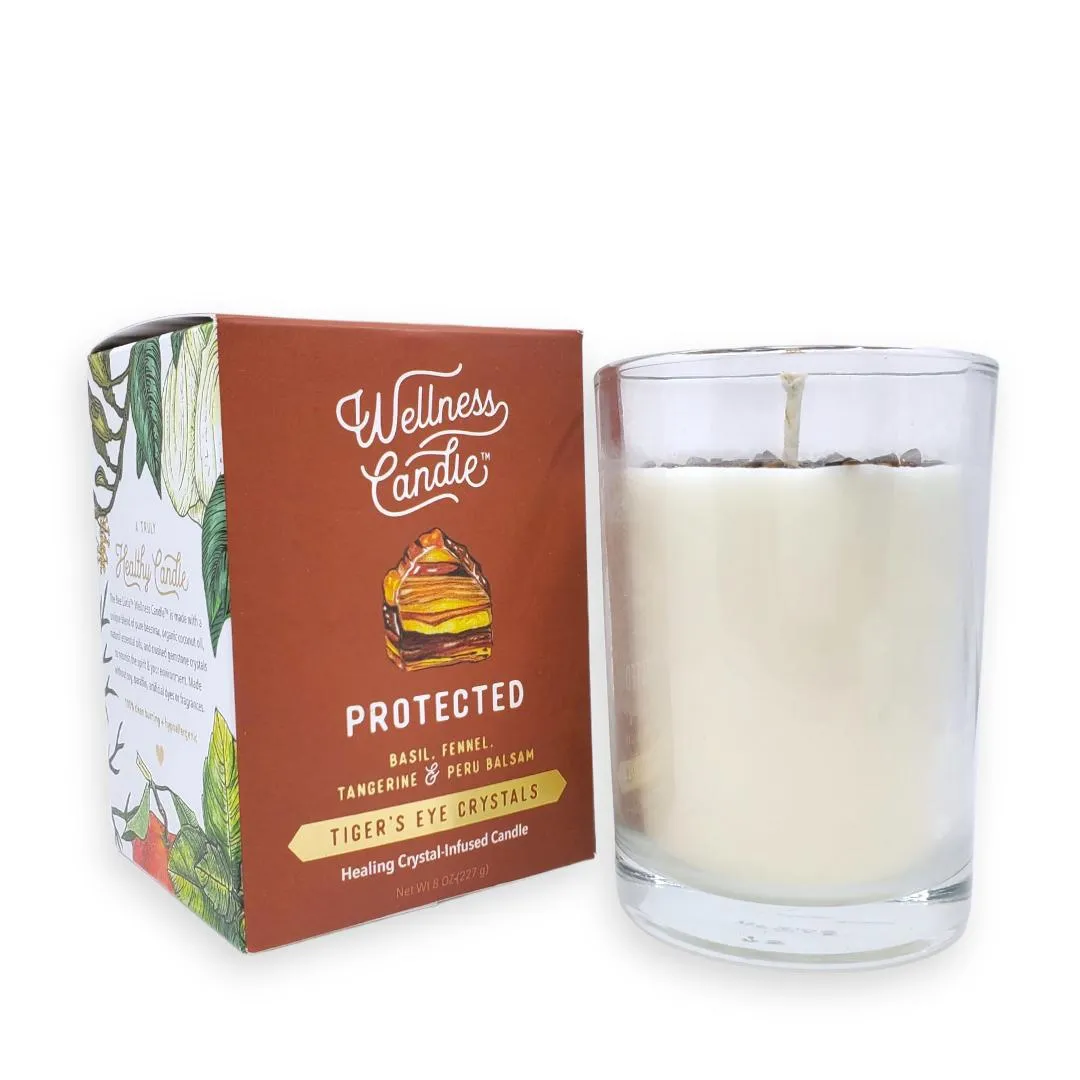 (20% Off) Candle 8oz - Tiger Eye (Protected) Clear Glass by Bee Lucia