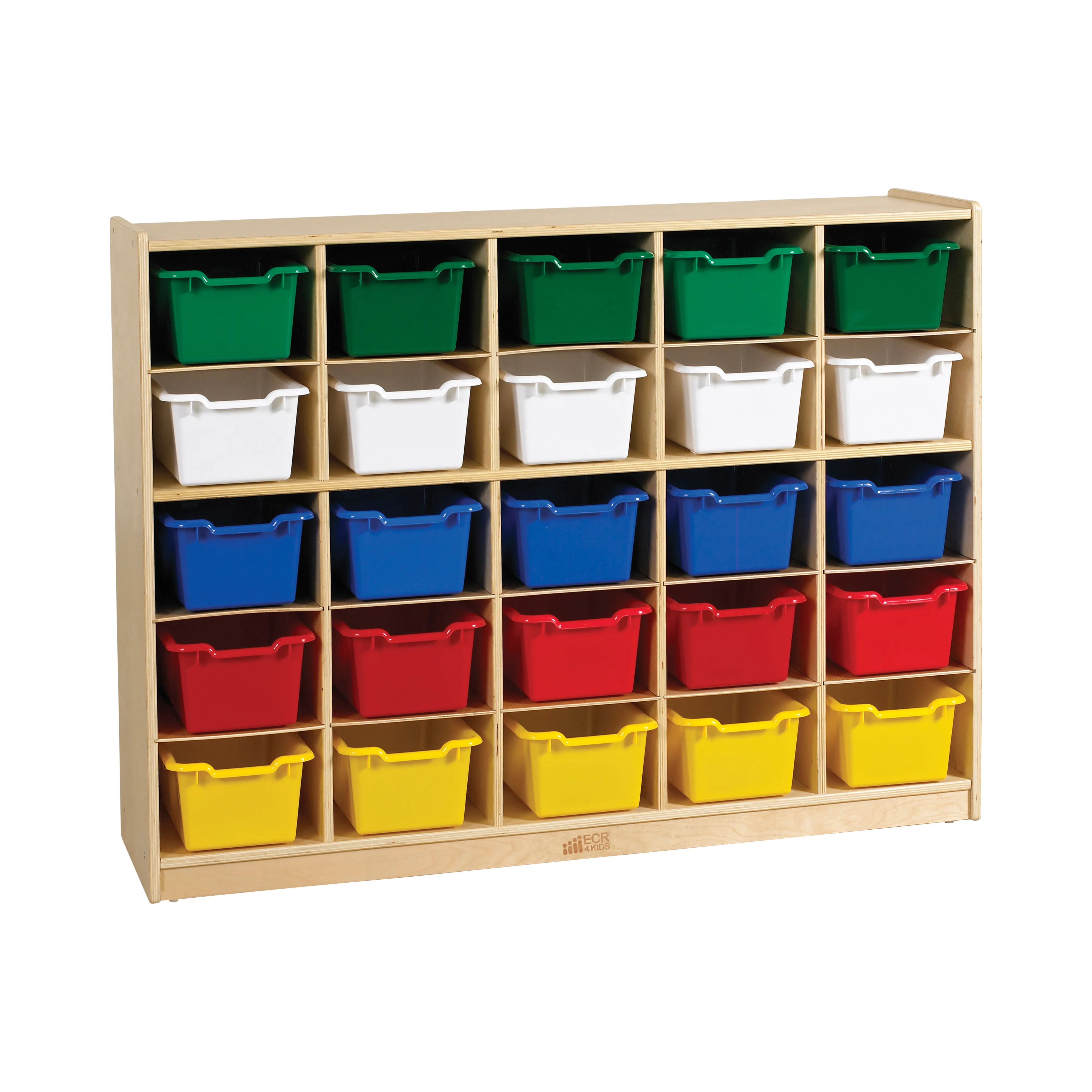 25 Cubby Mobile Tray Cabinet with 25 Scoop Front Storage Bins, Natural