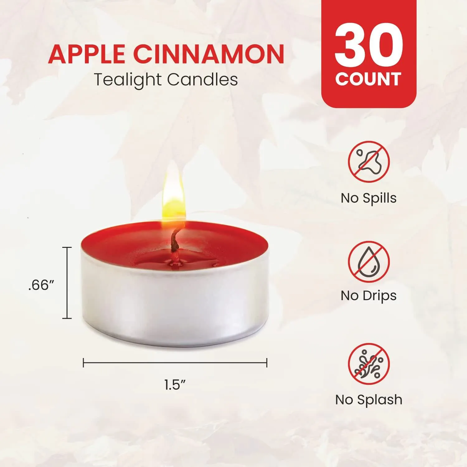 30 PCS Apple Cinnamon Tealights Candles Highly Scented Bulk 3-4 Hour Burn Time