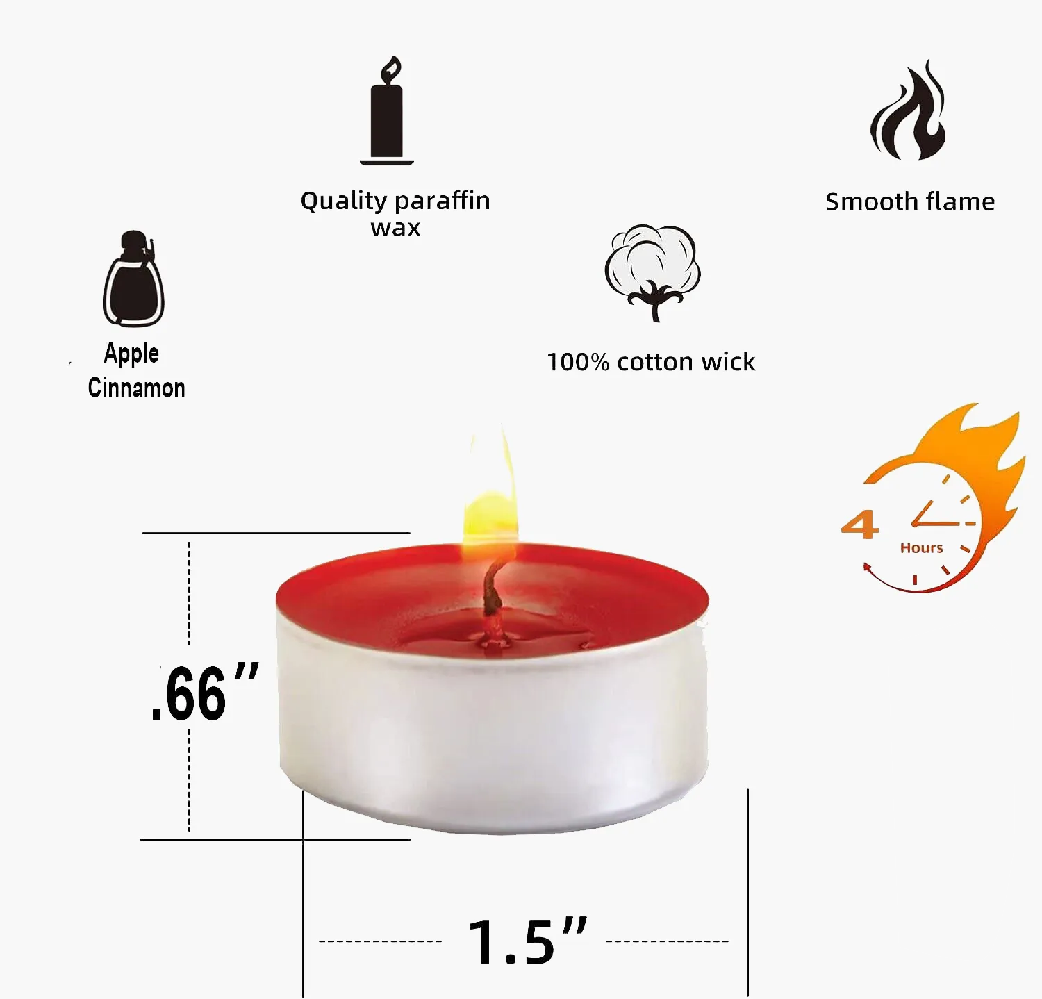 30 PCS Apple Cinnamon Tealights Candles Highly Scented Bulk 3-4 Hour Burn Time