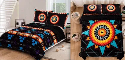 3PC Star/Southwest Design Reversible Blanket Set - Queen, King