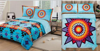 3PC Star/Southwest Design Reversible Blanket Set - Queen, King