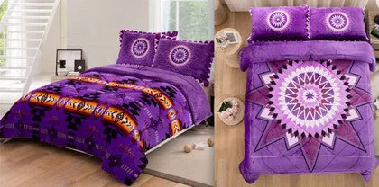 3PC Star/Southwest Design Reversible Blanket Set - Queen, King