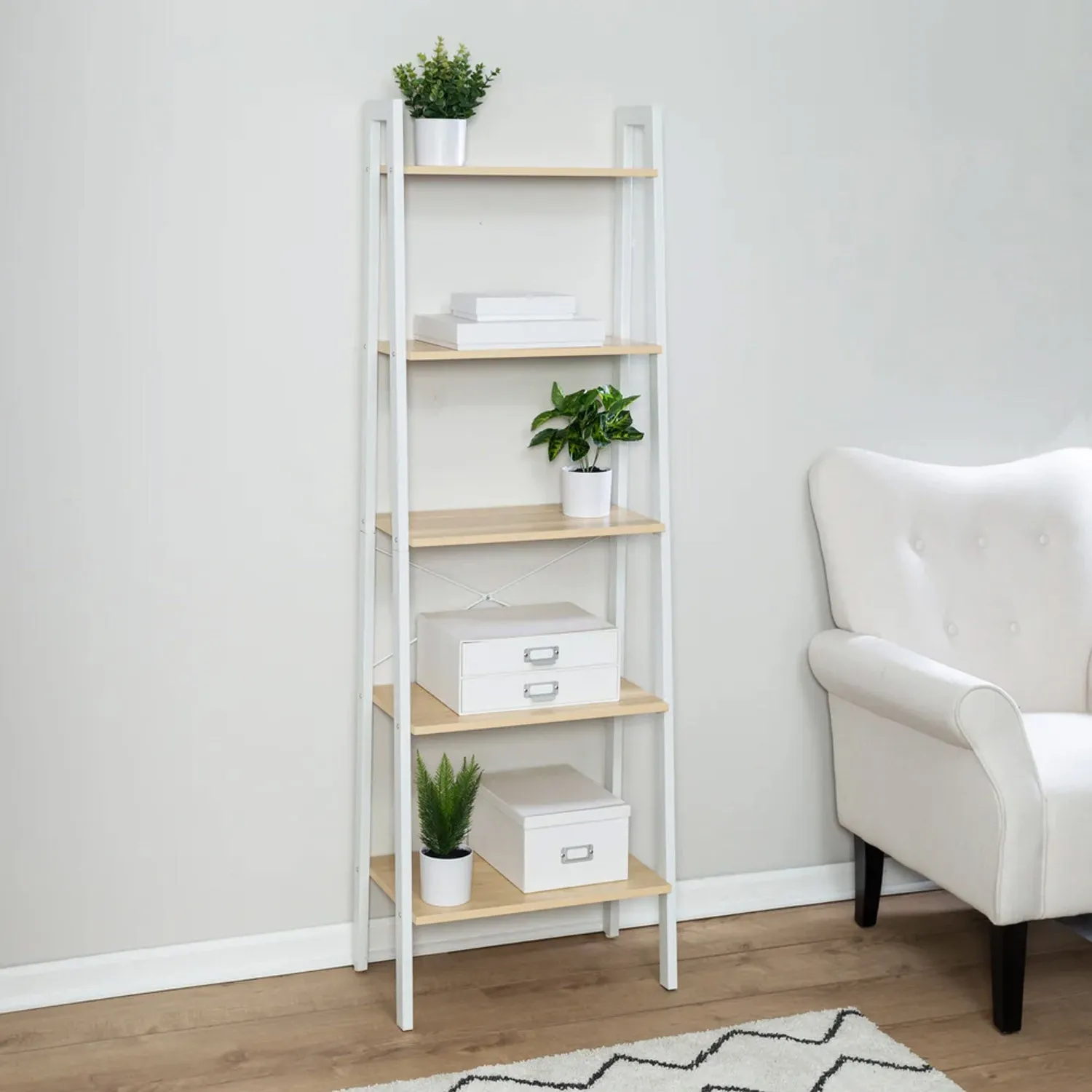 5 Tier Wood and Metal A-Frame Ladder Shelf