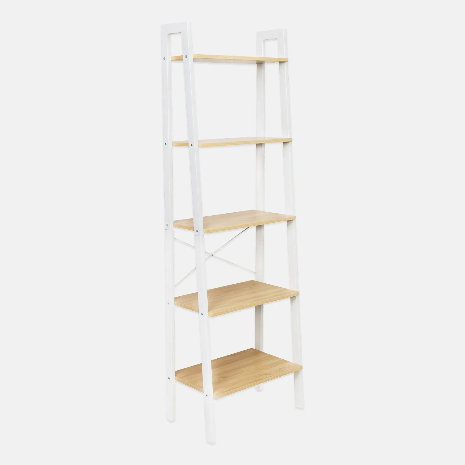 5 Tier Wood and Metal A-Frame Ladder Shelf