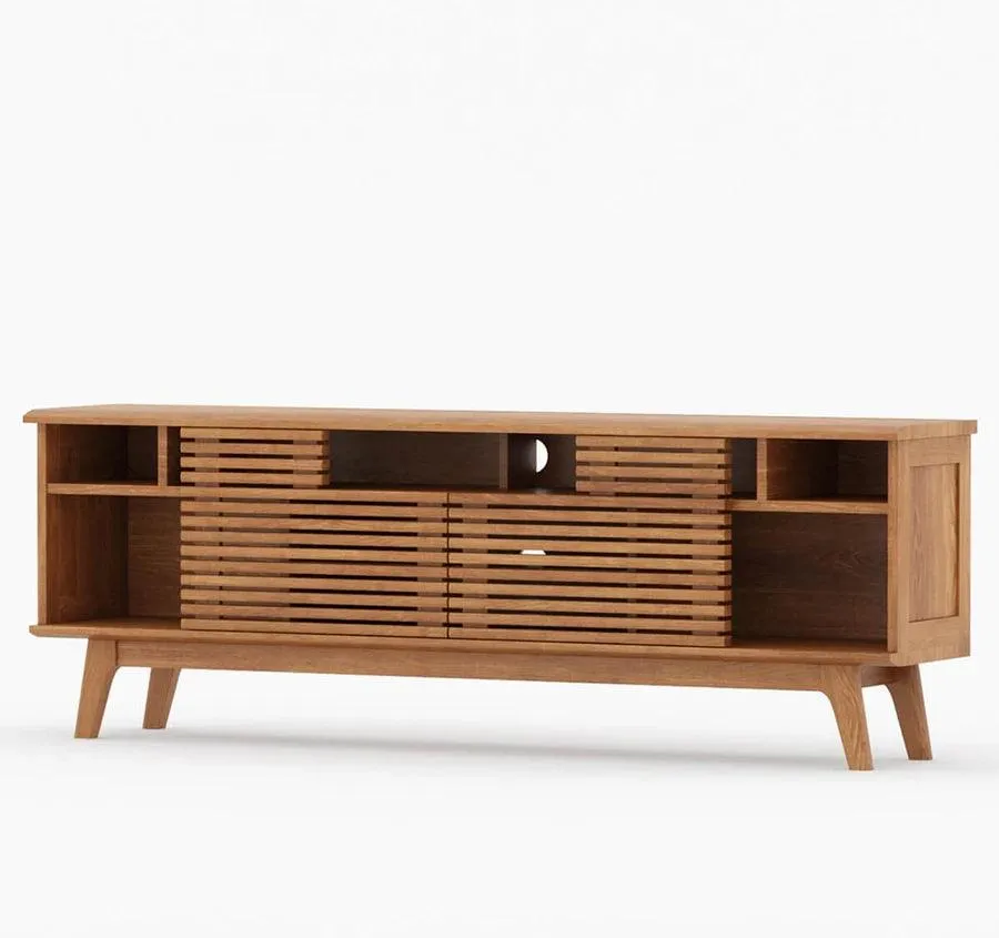 AARON MID-CENTURY MODERN SOLID TEAK WOOD TV MEDIA CABINET