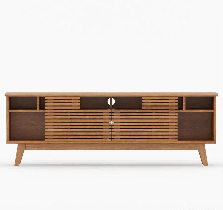AARON MID-CENTURY MODERN SOLID TEAK WOOD TV MEDIA CABINET