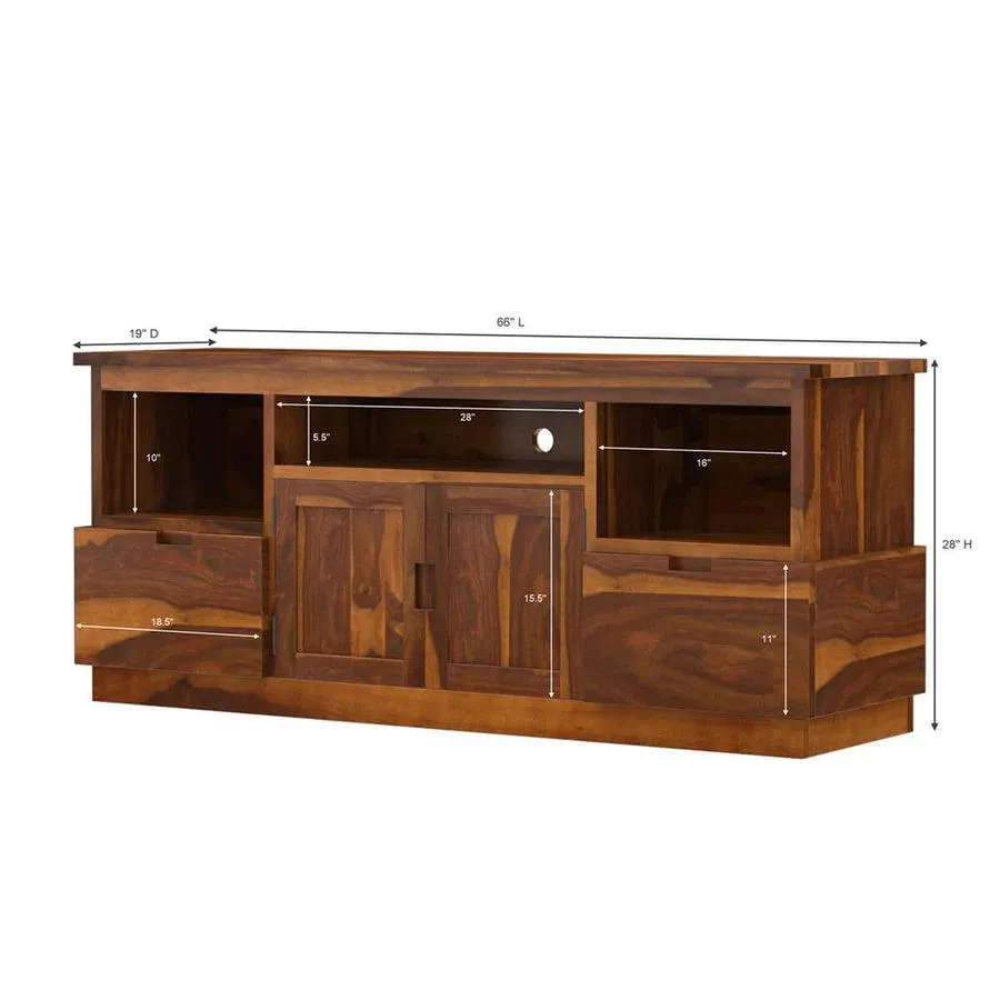 ABBA MODERN SOLID WOOD TV STAND WITH 2 DRAWERS