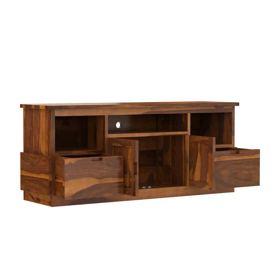 ABBA MODERN SOLID WOOD TV STAND WITH 2 DRAWERS