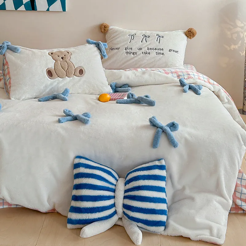 Adorable Bow Bear Velvet Bedding Bundle