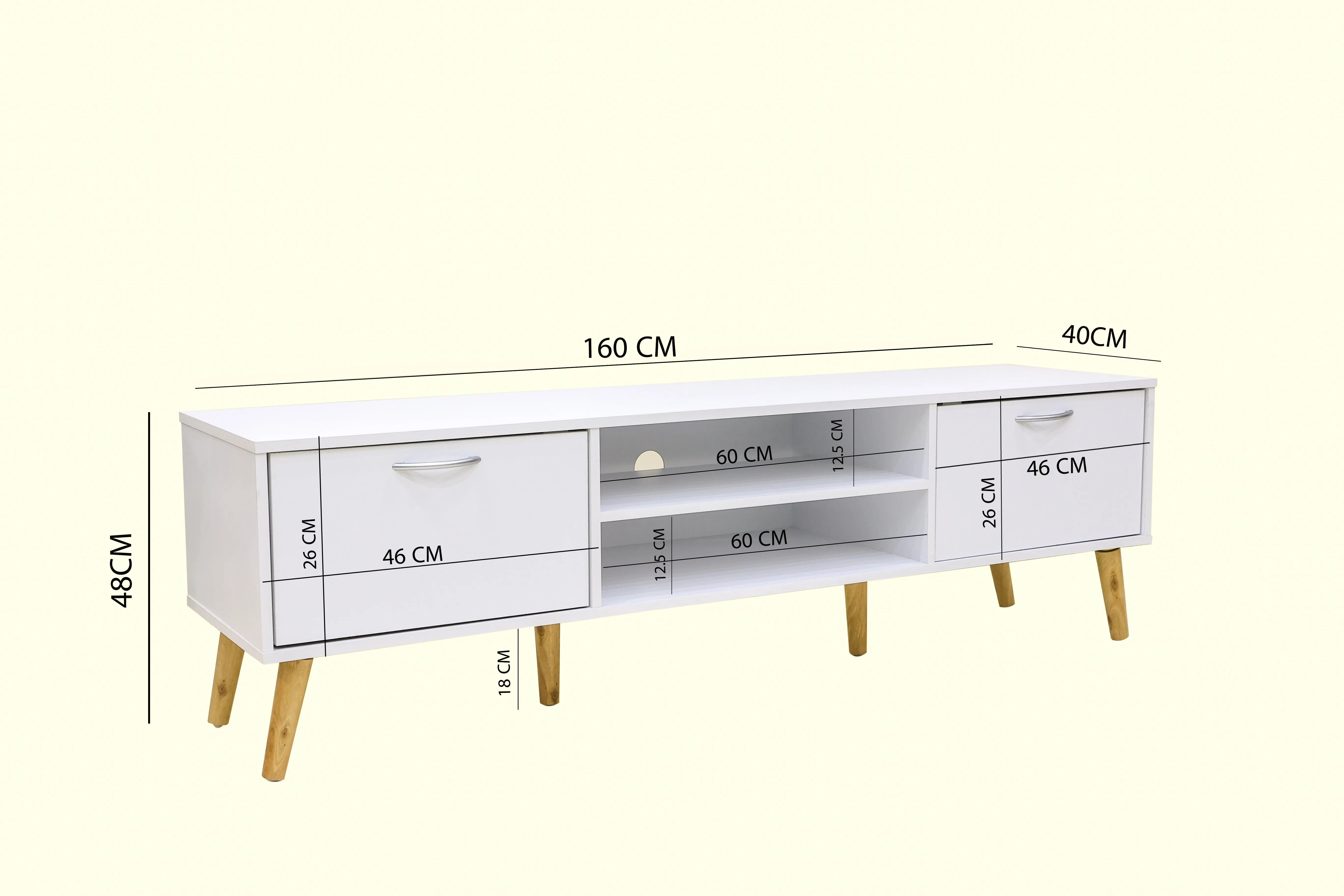 AFT TV RACK/STORAGE UNIT MAJESTIC SERIES, WHITE, 160CM x 40CM x 46CM