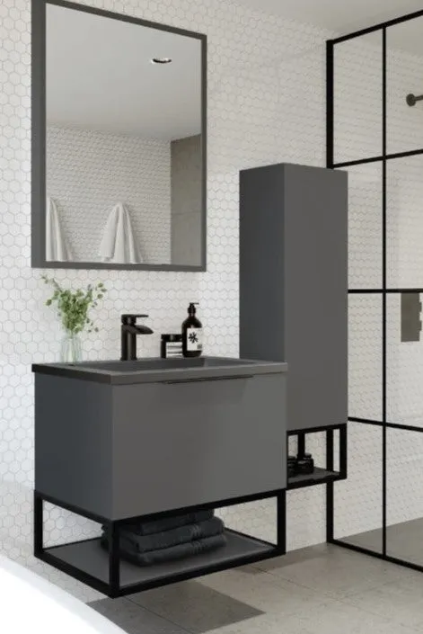 Ambience Matt Grey Wall Mounted Tall Storage Unit with Optional Frame and Shelf