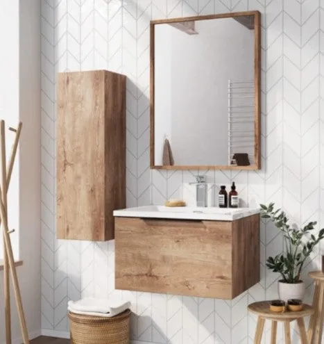 Ambience Rustic Oak Wall Mounted Tall Storage Unit with Optional Frame and Shelf