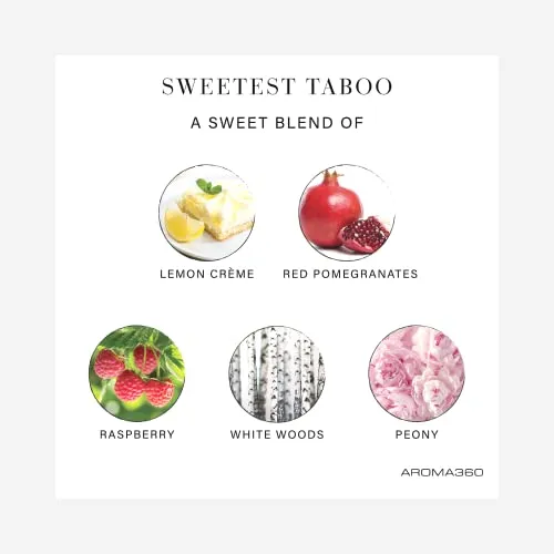 Aroma360 - The Sweetest Taboo Fragrance Oil Scent - Luxury Aromatherapy Scent Diffuser Oil - Hints of Lemon Crème, Pomegranates, & Raspberries - For Essential Oil Diffusers - For Home & Office - 500mL