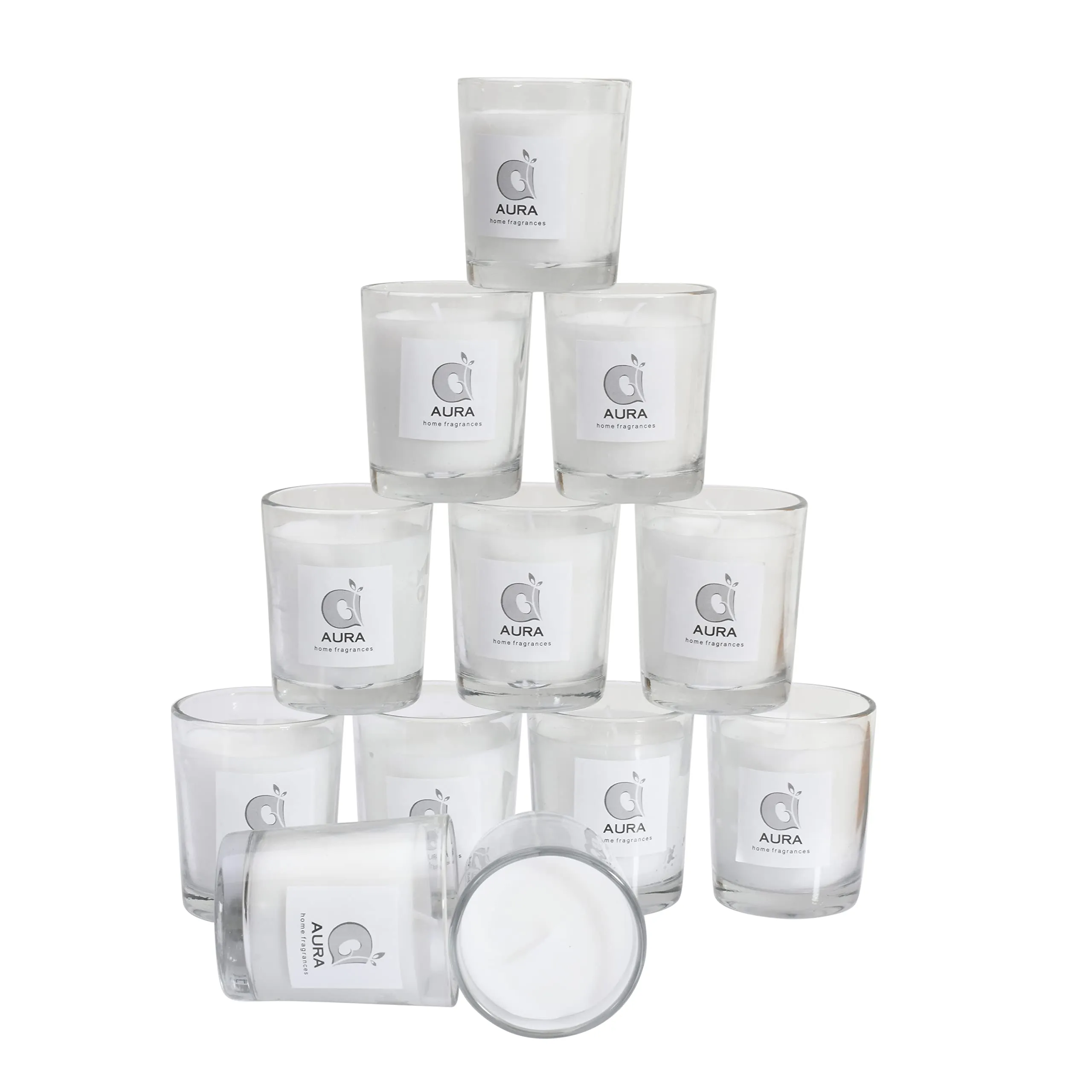 AURA Pure White Shot Glass Candles - Pack of 12