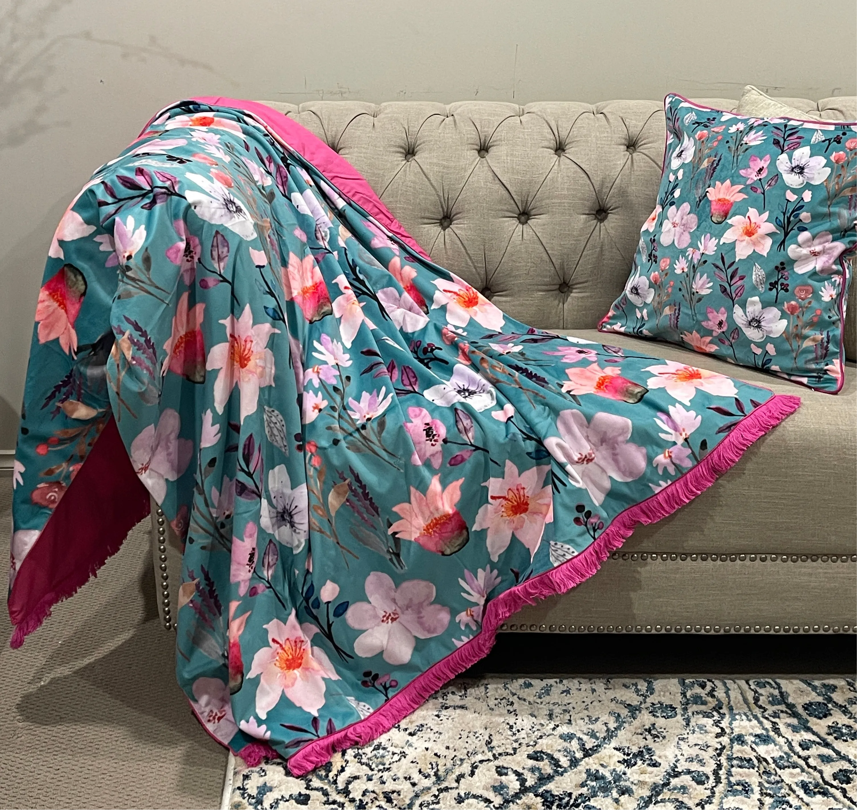 Beautiful Floral Geometrical Velvet Throw Cushion Set