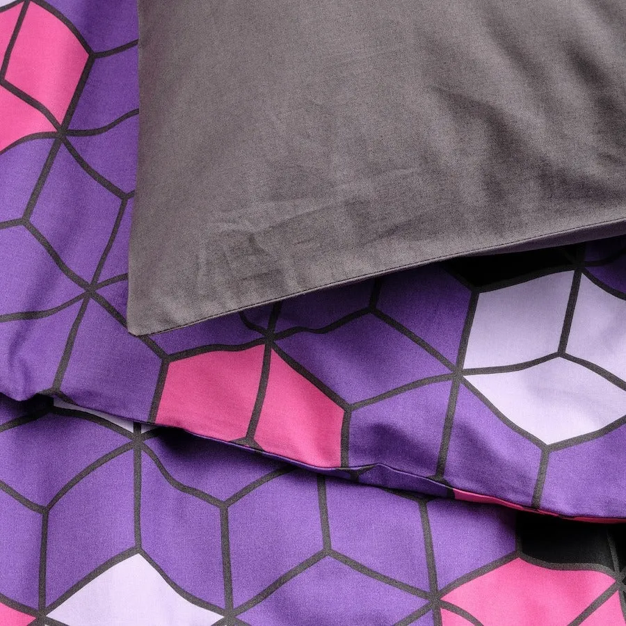 Bed linen set Ikea Blaskata Lined Sheet And Pillowcase With A Pattern, 150x200/50x60 cm purple/black