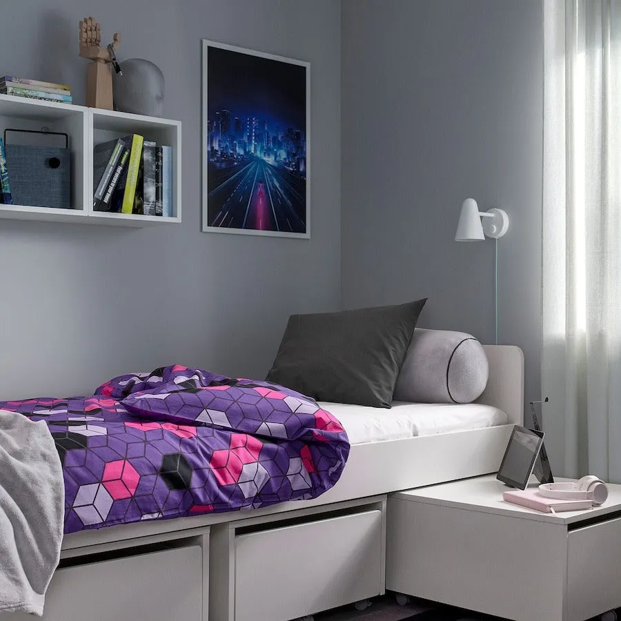 Bed linen set Ikea Blaskata Lined Sheet And Pillowcase With A Pattern, 150x200/50x60 cm purple/black
