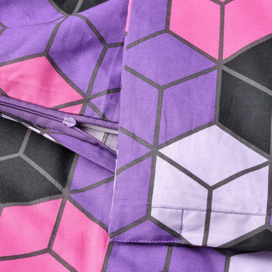 Bed linen set Ikea Blaskata Lined Sheet And Pillowcase With A Pattern, 150x200/50x60 cm purple/black
