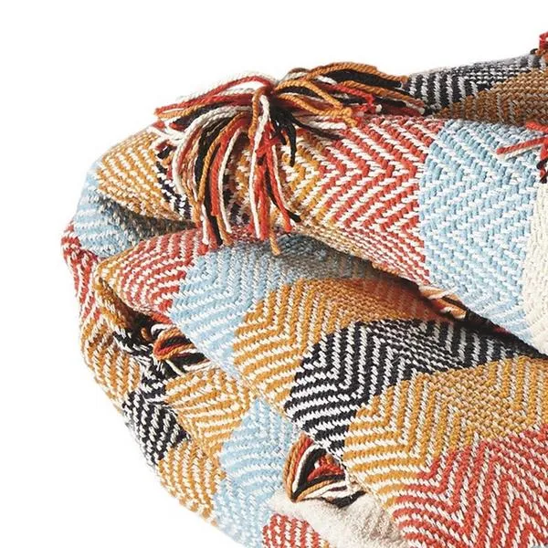 Benzara 60 x 50 Cotton Throw with Fringe Details, Set of 3, Multicolor