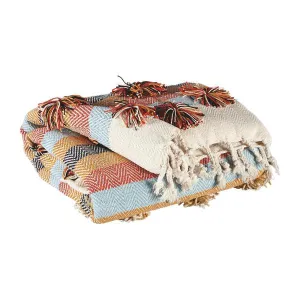 Benzara 60 x 50 Cotton Throw with Fringe Details, Set of 3, Multicolor