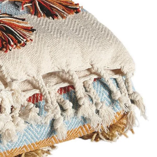 Benzara 60 x 50 Cotton Throw with Fringe Details, Set of 3, Multicolor