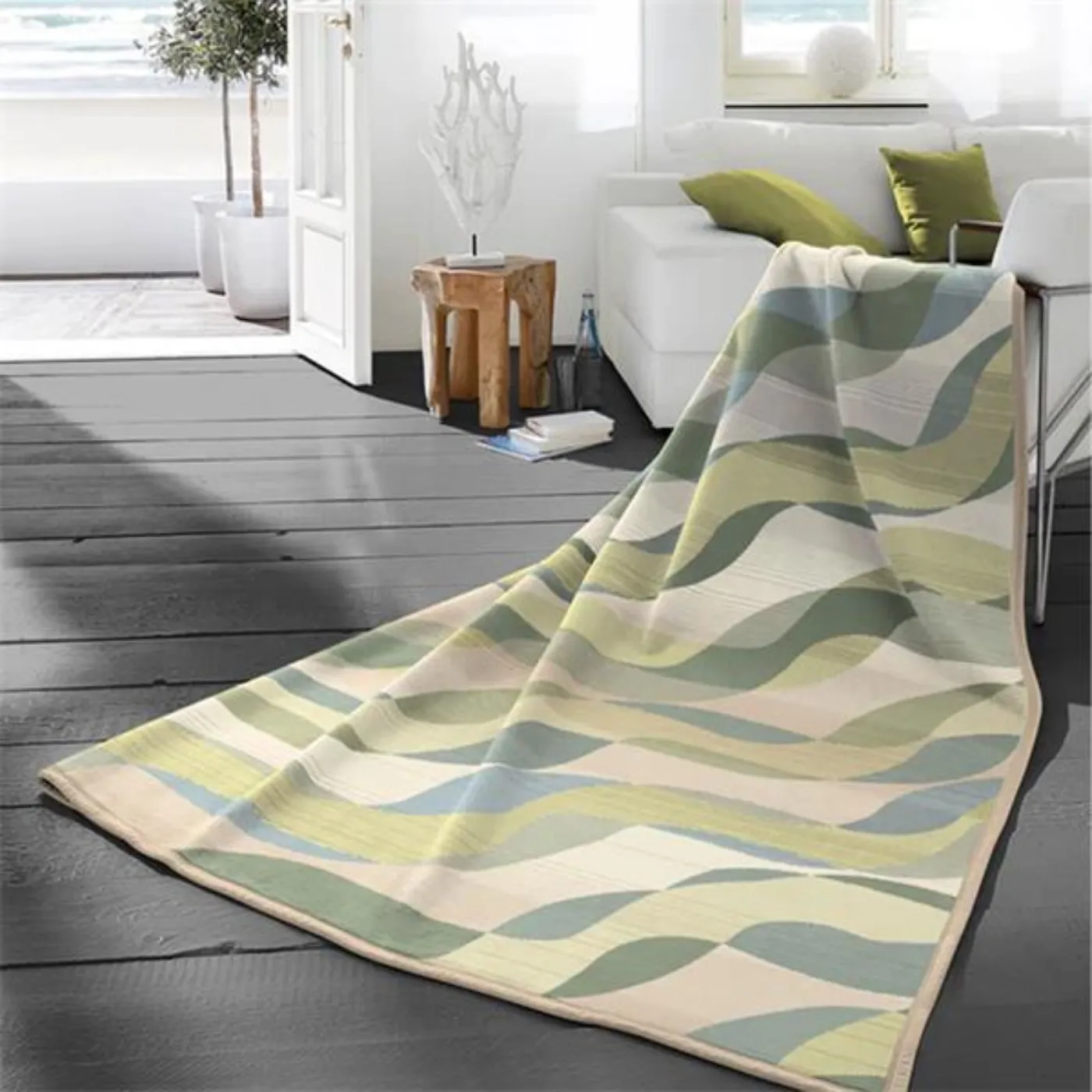 Biederlack Cotton Home Waves Grey/Green | 140x180