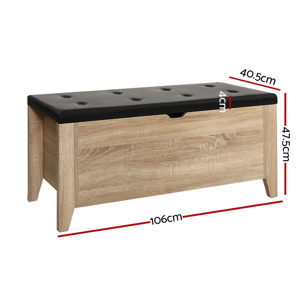 Blanket Box Storage Ottoman PU Leather Bench Foot Stool Chest Toy Oak Colour