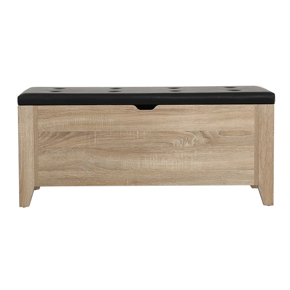 Blanket Box Storage Ottoman PU Leather Bench Foot Stool Chest Toy Oak Colour