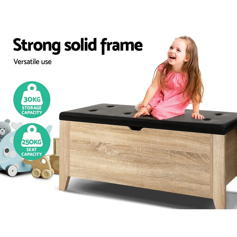 Blanket Box Storage Ottoman PU Leather Bench Foot Stool Chest Toy Oak Colour