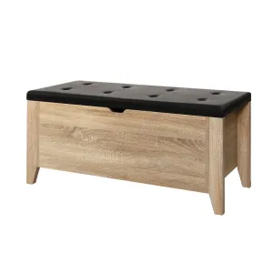 Blanket Box Storage Ottoman PU Leather Bench Foot Stool Chest Toy Oak Colour