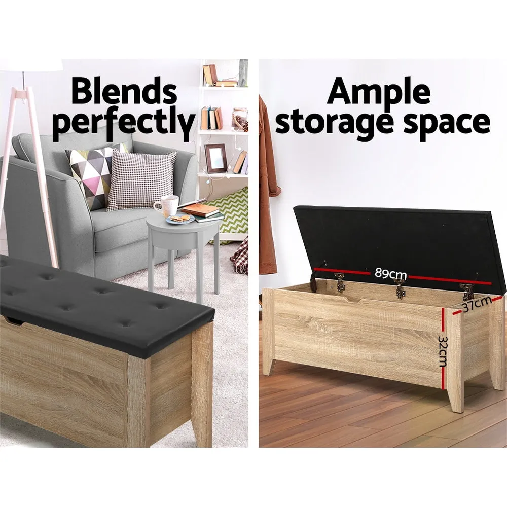 Blanket Box Storage Ottoman PU Leather Bench Foot Stool Chest Toy Oak Colour