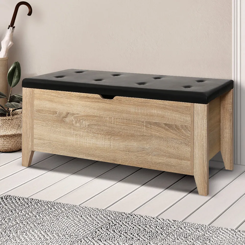 Blanket Box Storage Ottoman PU Leather Bench Foot Stool Chest Toy Oak Colour
