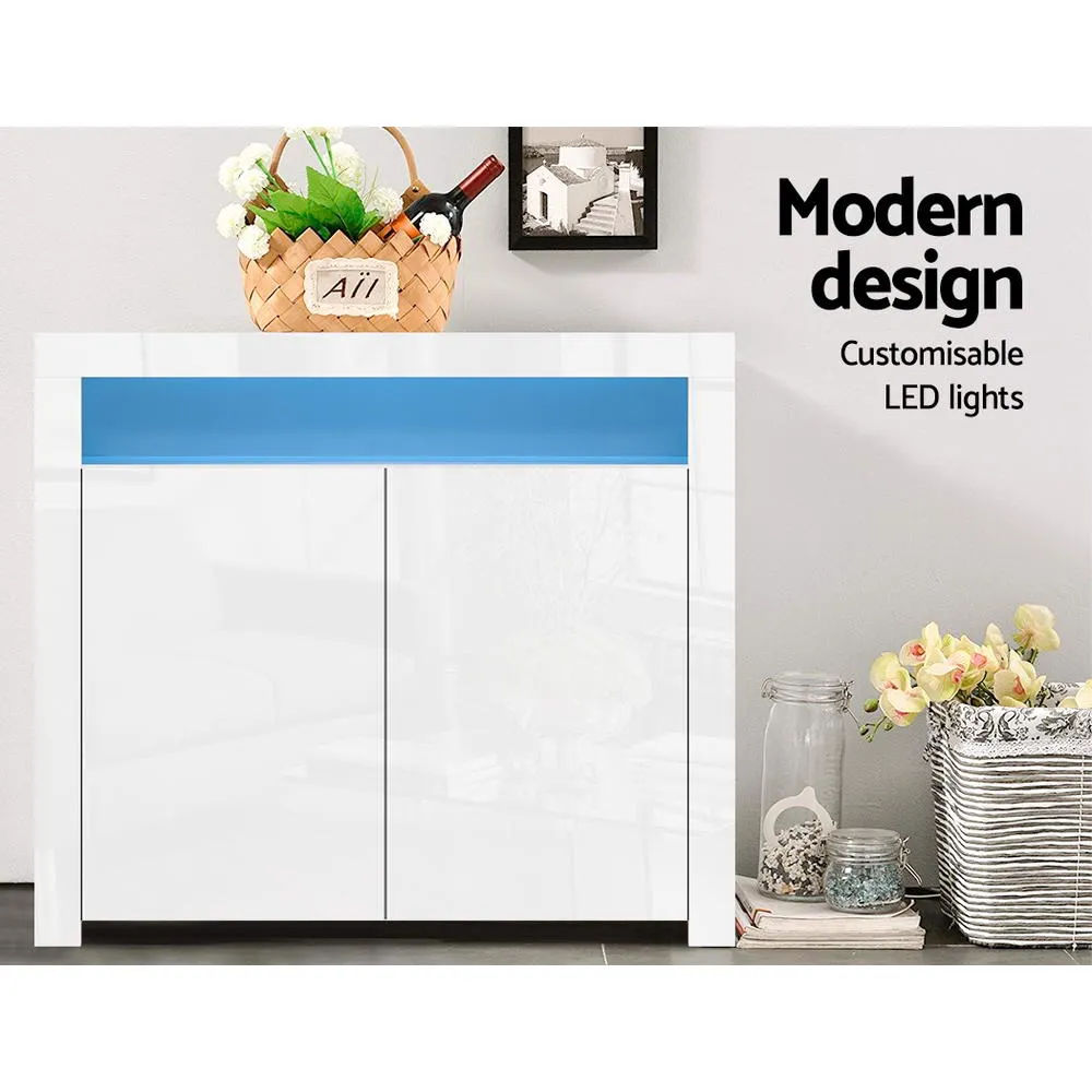 Buffet Sideboard Cabinet LED Storage Cupboard Unit 2 High Gloss Doors White