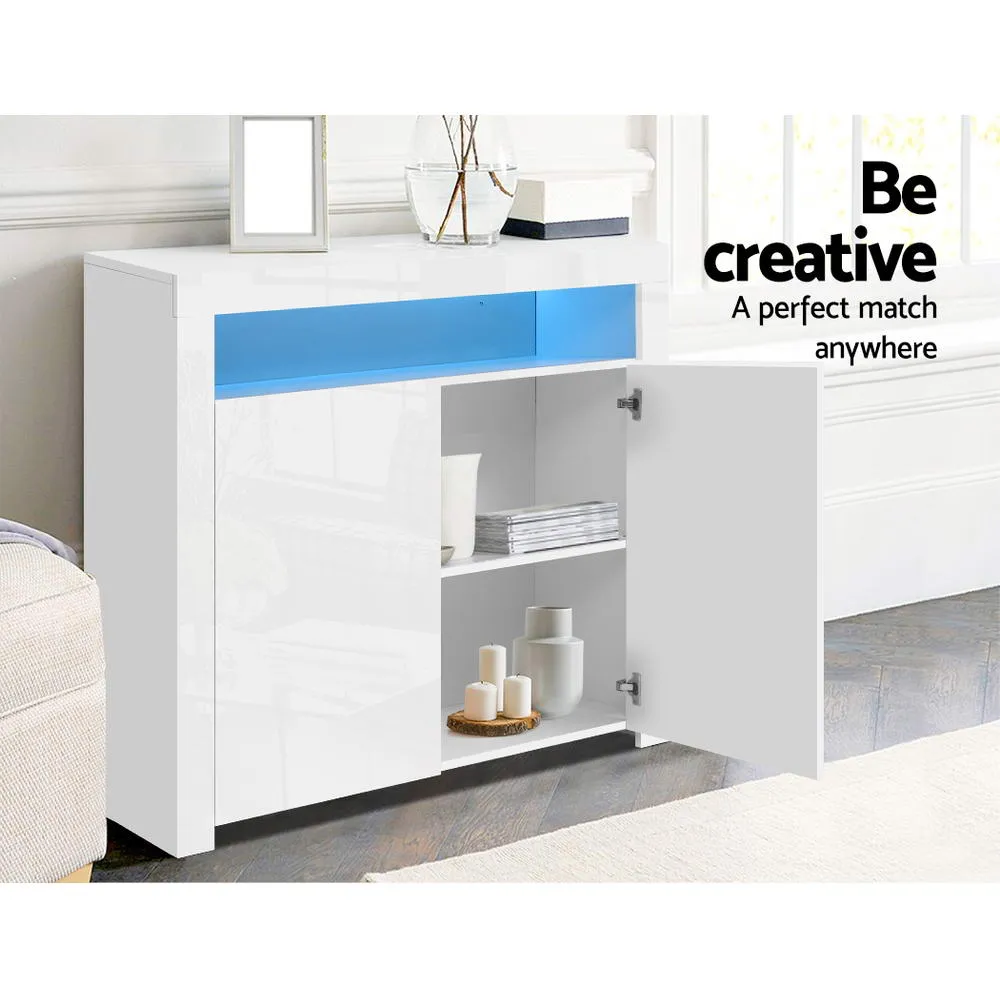 Buffet Sideboard Cabinet LED Storage Cupboard Unit 2 High Gloss Doors White
