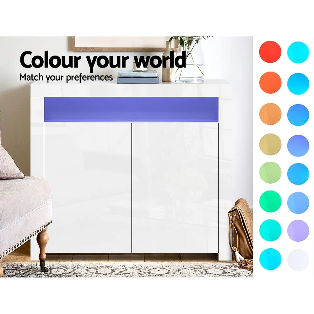 Buffet Sideboard Cabinet LED Storage Cupboard Unit 2 High Gloss Doors White