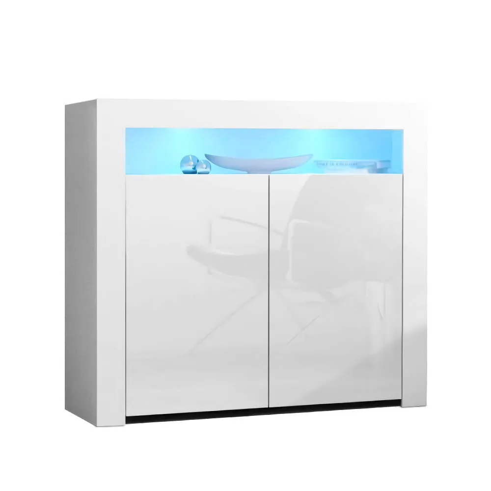 Buffet Sideboard Cabinet LED Storage Cupboard Unit 2 High Gloss Doors White