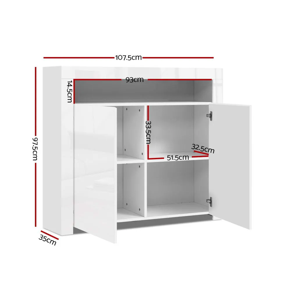 Buffet Sideboard Cabinet LED Storage Cupboard Unit 2 High Gloss Doors White