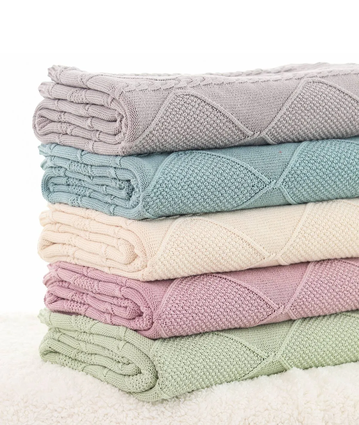Cable Moss Throw Cool Grey Color 100% Cotton Knitted All Season AC Throw Blanket