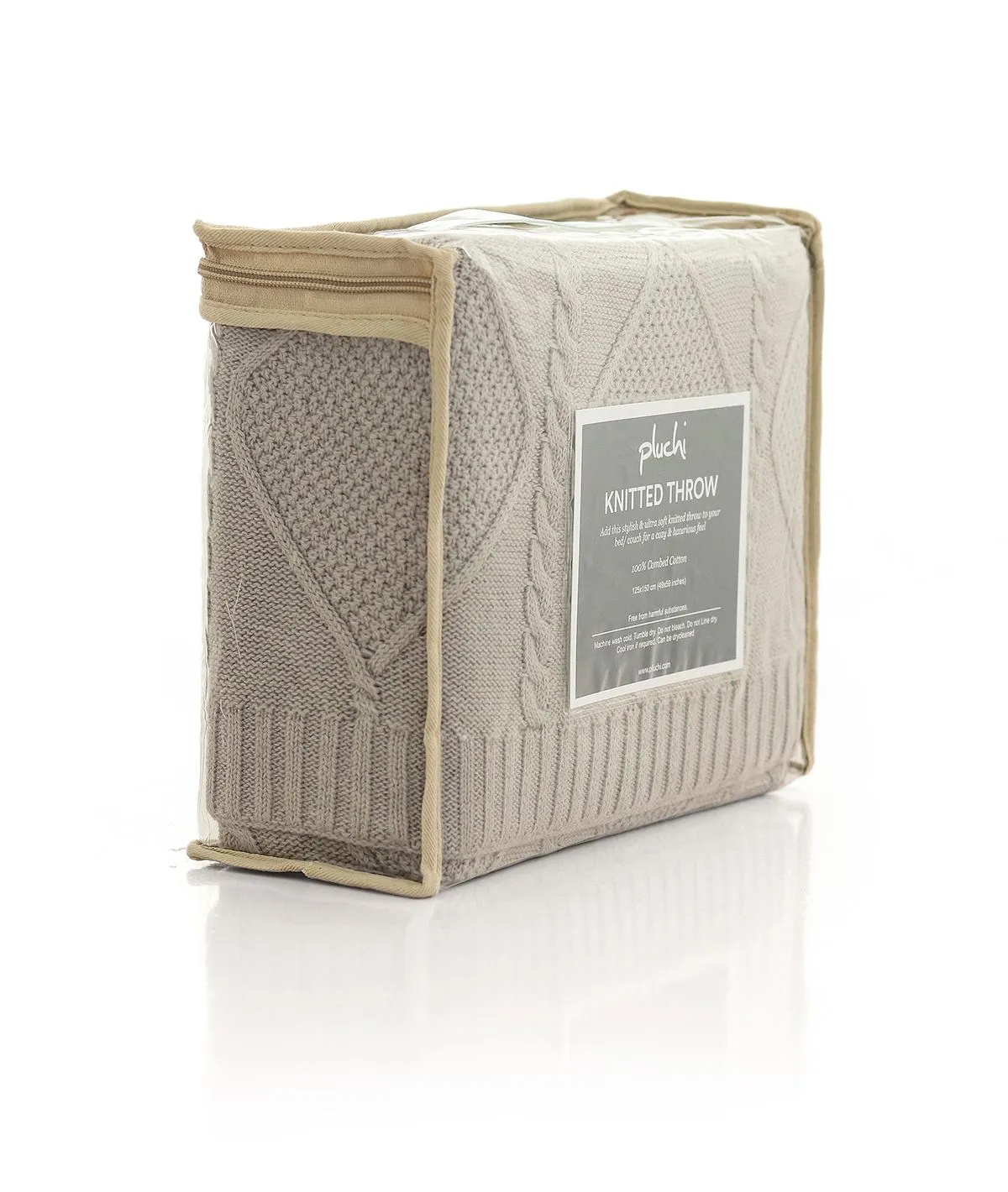Cable Moss Throw Cool Grey Color 100% Cotton Knitted All Season AC Throw Blanket