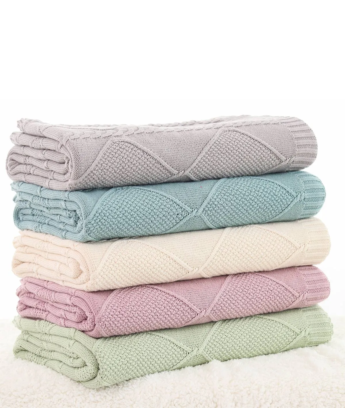 Cable Moss Throw Cool Grey Color 100% Cotton Knitted All Season AC Throw Blanket