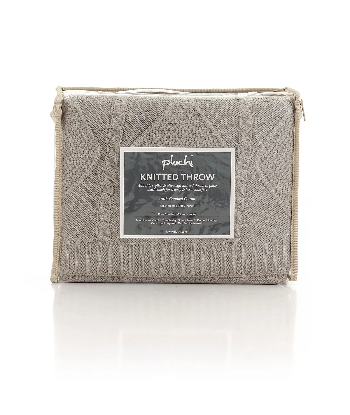 Cable Moss Throw Cool Grey Color 100% Cotton Knitted All Season AC Throw Blanket