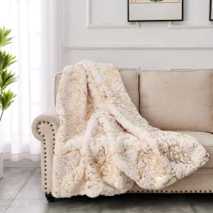 Cassilda Luxury Chinchilla-like Faux Fur Beige and Gold Throw Blanket