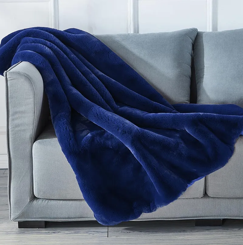 Cassilda Luxury Navy Blue Chinchilla Faux Fur Throw Blanket