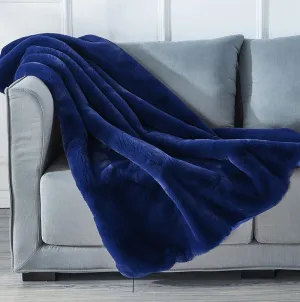 Cassilda Luxury Navy Blue Chinchilla Faux Fur Throw Blanket